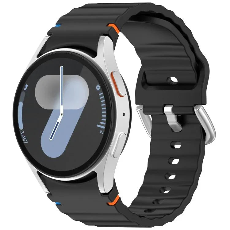 波状模様ステッチ入りシルバーバックルシリコン時計バンド、Samsung Galaxy Watch 7 40 / 44mm用