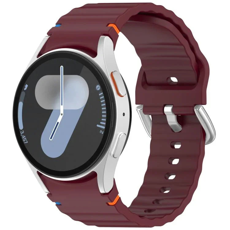 波状模様ステッチ入りシルバーバックルシリコン時計バンド、Samsung Galaxy Watch 7 40 / 44mm用