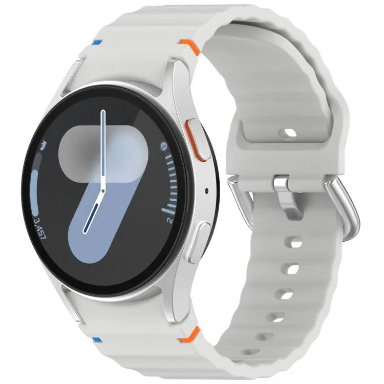 波状模様ステッチ入りシルバーバックルシリコン時計バンド、Samsung Galaxy Watch 7 40 / 44mm用