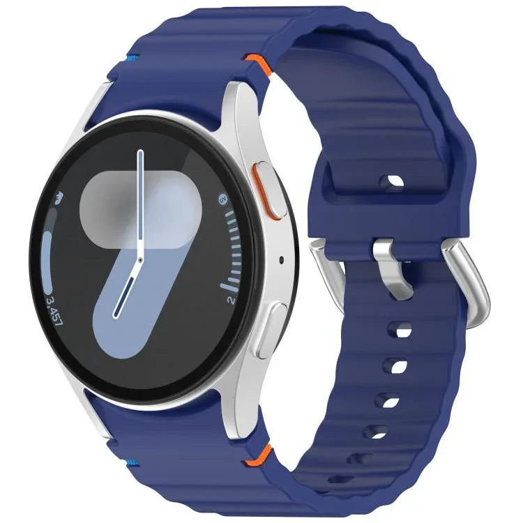 波状模様ステッチ入りシルバーバックルシリコン時計バンド、Samsung Galaxy Watch 7 40 / 44mm用