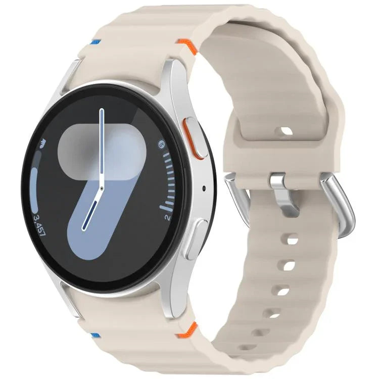 波状模様ステッチ入りシルバーバックルシリコン時計バンド、Samsung Galaxy Watch 7 40 / 44mm用