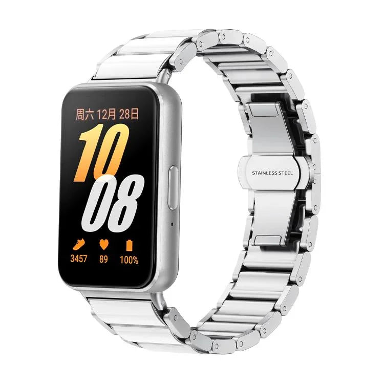 バタフライバックルセラミックホワイトメタル時計バンド、Samsung Galaxy Fit 3用