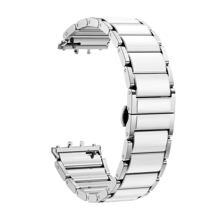 バタフライバックルセラミックホワイトメタル時計バンド、Samsung Galaxy Fit 3用