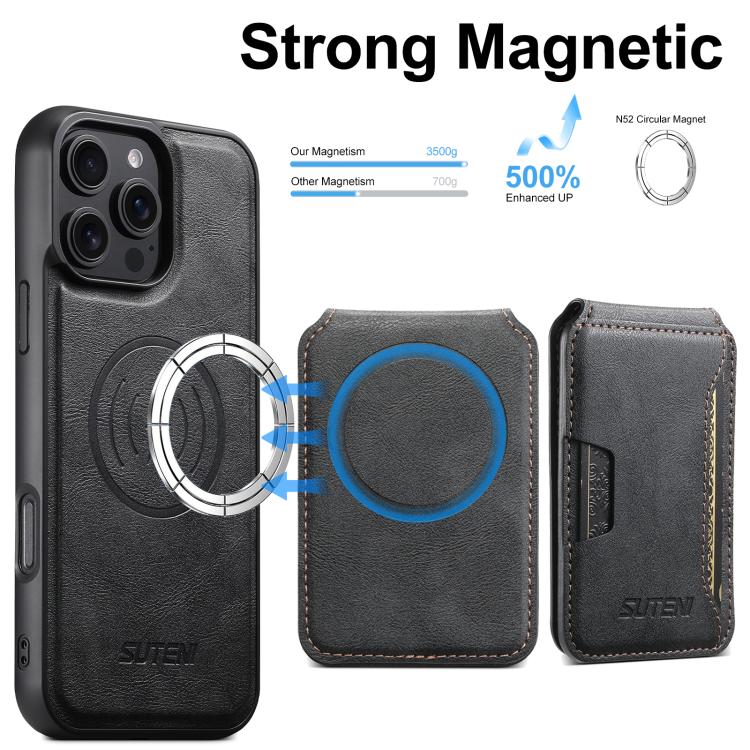 Suteni M3 カードバッグ MagSafe 牛革テクスチャーレザースマホケース、iPhone 13 Pro Max用、iPhone 13 Pro用、iPhone 13用、iPhone 12用、iPhone 12 Pro Max用、iPhone 12 Pro用