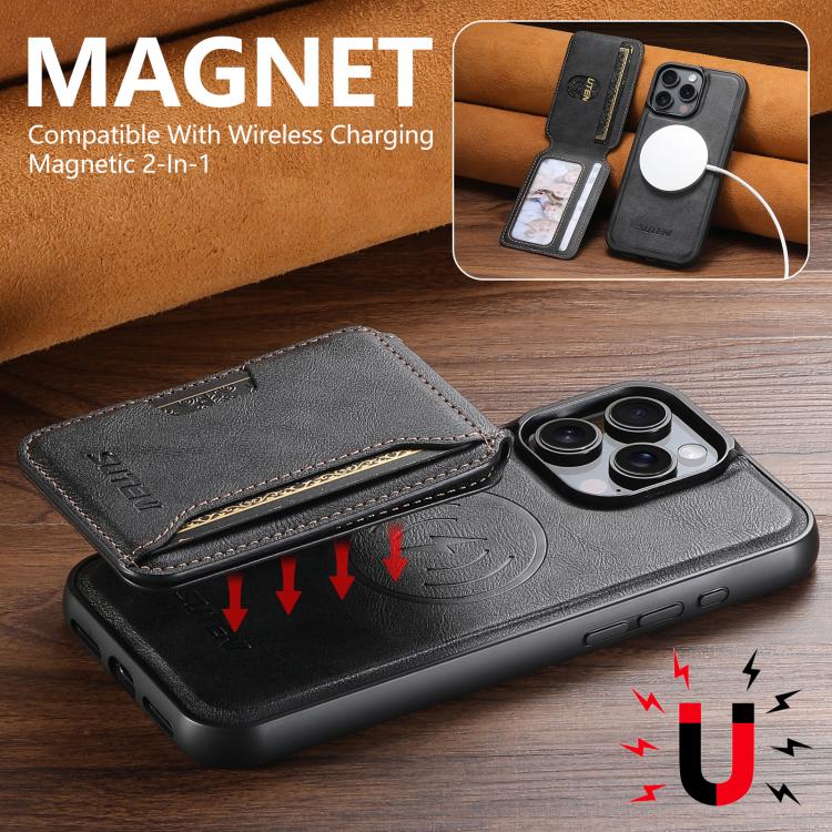 Suteni M3 カードバッグ MagSafe 牛革テクスチャーレザースマホケース、iPhone 13 Pro Max用、iPhone 13 Pro用、iPhone 13用、iPhone 12用、iPhone 12 Pro Max用、iPhone 12 Pro用
