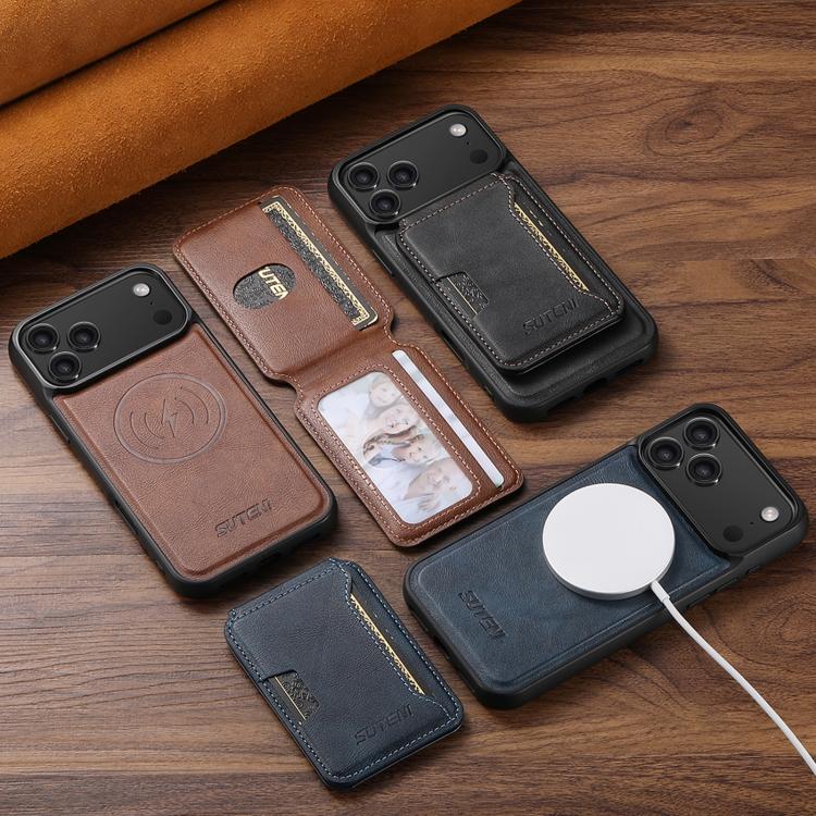 Suteni M3 カードバッグ MagSafe 牛革テクスチャーレザースマホケース、iPhone 13 Pro Max用、iPhone 13 Pro用、iPhone 13用、iPhone 12用、iPhone 12 Pro Max用、iPhone 12 Pro用