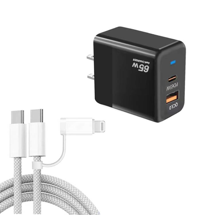 PD41 GaN PD 45W + USB 充電器 USB-C to USB-C / 8ピン データケーブル付き iPhone用、USプラグ、USプラグ