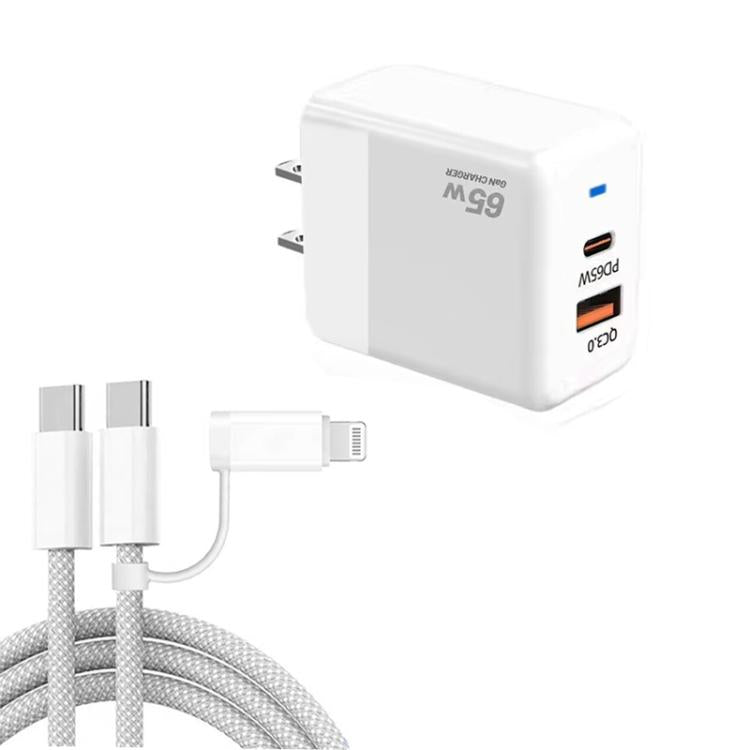PD41 GaN PD 45W + USB 充電器 USB-C to USB-C / 8ピン データケーブル付き iPhone用、USプラグ、USプラグ