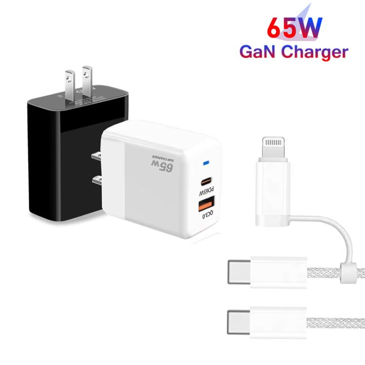 PD41 GaN PD 45W + USB 充電器 USB-C to USB-C / 8ピン データケーブル付き iPhone用、USプラグ、USプラグ
