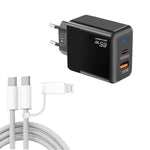 PD41 GaN PD 45W + USB 充電器 USB-C to USB-C / 8ピン データケーブル付き iPhone用、EUプラグ、EUプラグ