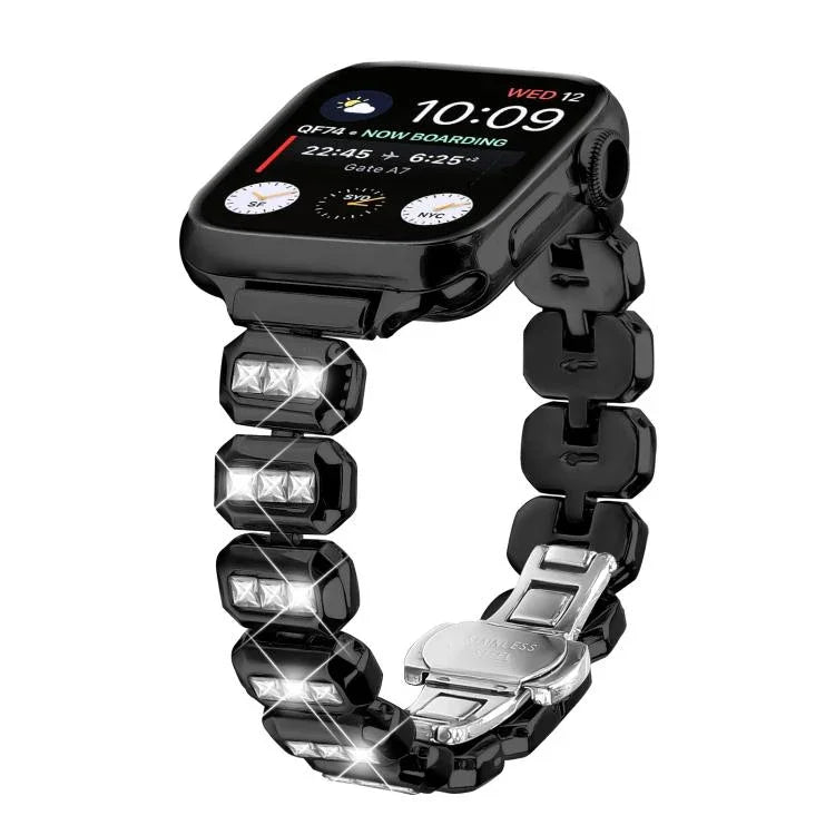 小さなスクエアダイヤモンド バタフライバックル ウォッチバンド、Apple Watch 46mm / 49mm / 45mm / 44mm用、Apple Watch 42mm / 41mm / 40mm / 38mm用