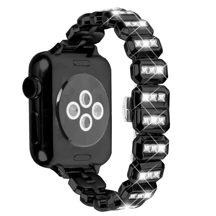 小さなスクエアダイヤモンド バタフライバックル ウォッチバンド、Apple Watch 46mm / 49mm / 45mm / 44mm用、Apple Watch 42mm / 41mm / 40mm / 38mm用