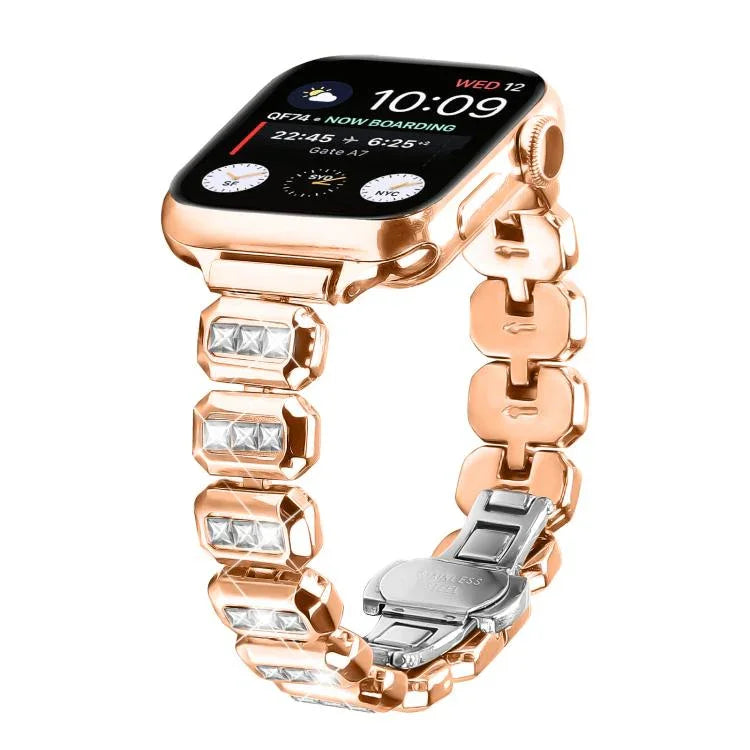 小さなスクエアダイヤモンド バタフライバックル ウォッチバンド、Apple Watch 46mm / 49mm / 45mm / 44mm用、Apple Watch 42mm / 41mm / 40mm / 38mm用