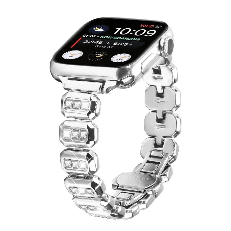 小さなスクエアダイヤモンド バタフライバックル ウォッチバンド、Apple Watch 46mm / 49mm / 45mm / 44mm用、Apple Watch 42mm / 41mm / 40mm / 38mm用