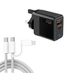 PD41 GaN PD 45W + USB 充電器 USB-C to USB-C / 8ピン データケーブル付き iPhone用、UKプラグ、UKプラグ