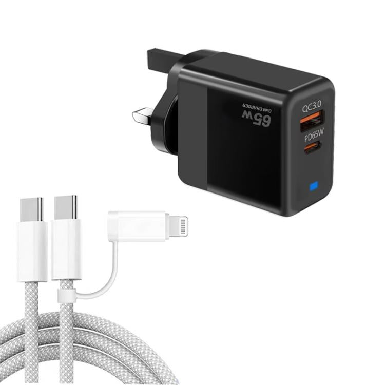 PD41 GaN PD 45W + USB 充電器 USB-C to USB-C / 8ピン データケーブル付き iPhone用、UKプラグ、UKプラグ