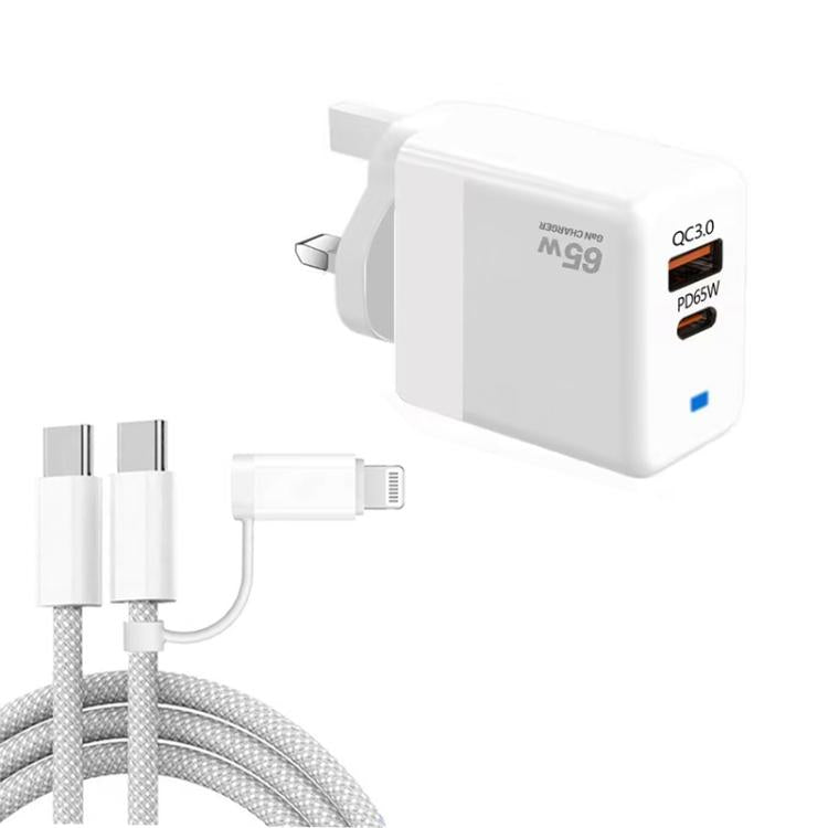 PD41 GaN PD 45W + USB 充電器 USB-C to USB-C / 8ピン データケーブル付き iPhone用、UKプラグ、UKプラグ