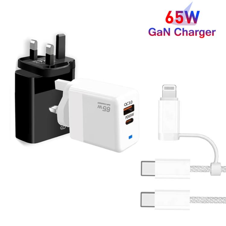 PD41 GaN PD 45W + USB 充電器 USB-C to USB-C / 8ピン データケーブル付き iPhone用、UKプラグ、UKプラグ