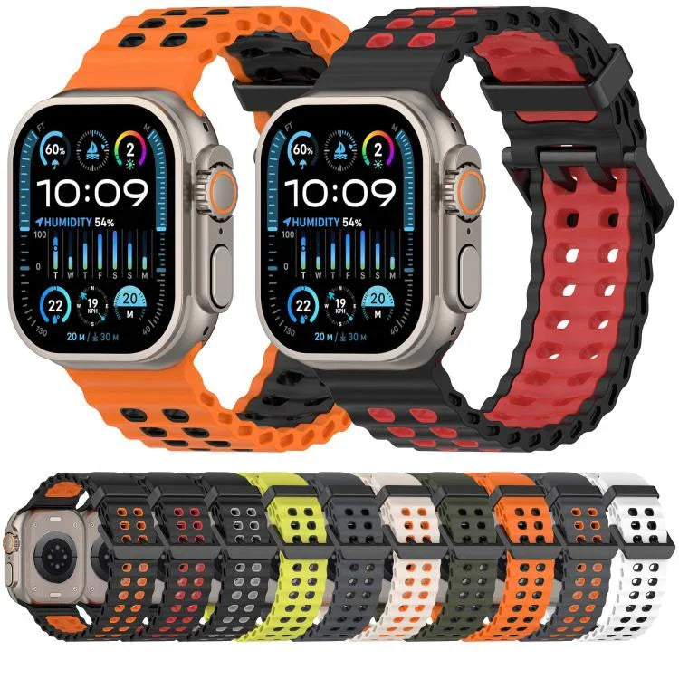 オーシャンダブルローホールツートーンシリコンウォッチバンド、Apple Watch 46mm / 49mm / 45mm / 44mm用