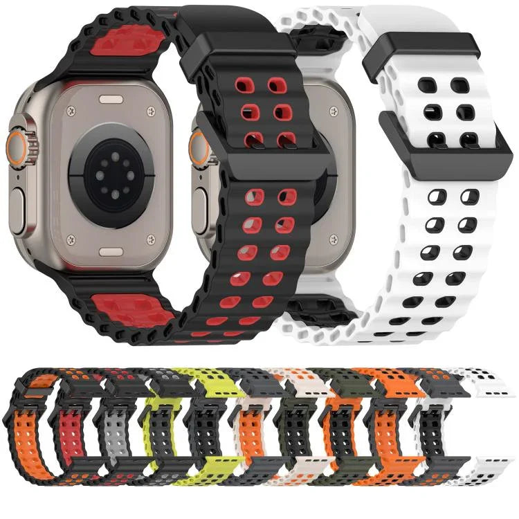 オーシャンダブルローホールツートーンシリコンウォッチバンド、Apple Watch 46mm / 49mm / 45mm / 44mm用
