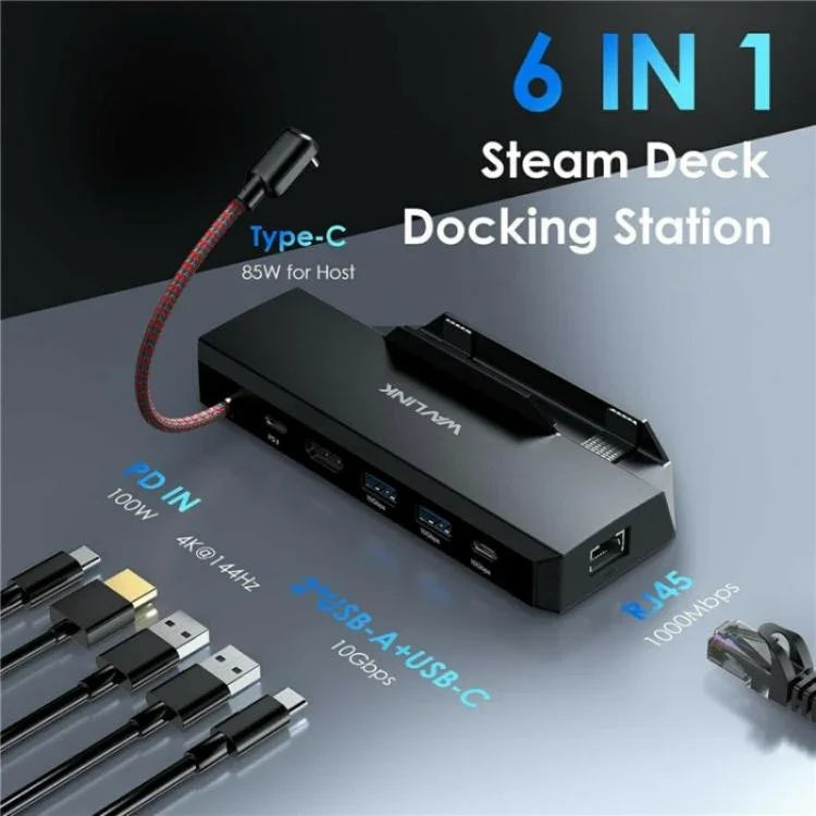WAVLINK UHP3426 Steam Deck用 ギガビットRJ45 100W PDハブアダプター 6イン1ドッキングステーション