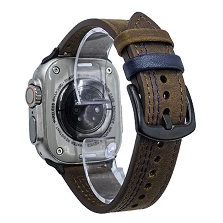 7ライン トライスター バックル プルアップレザーウォッチバンド、Apple Watch 46mm / 49mm / 45mm / 44mm用、Apple Watch 42mm / 41mm / 40mm / 38mm用
