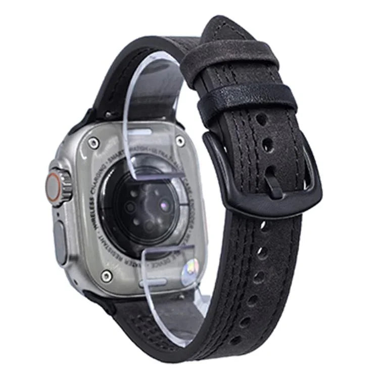 7ライン トライスター バックル プルアップレザーウォッチバンド、Apple Watch 46mm / 49mm / 45mm / 44mm用、Apple Watch 42mm / 41mm / 40mm / 38mm用