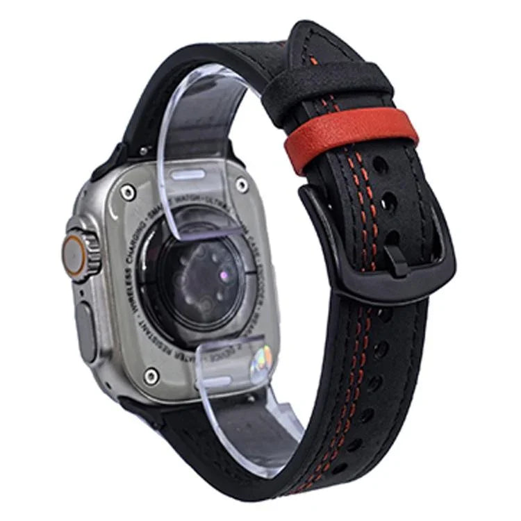 7ライン トライスター バックル プルアップレザーウォッチバンド、Apple Watch 46mm / 49mm / 45mm / 44mm用、Apple Watch 42mm / 41mm / 40mm / 38mm用