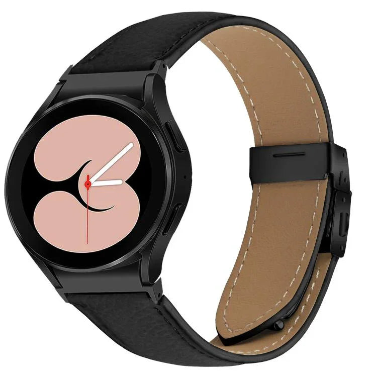 クイックリリース ライチテクスチャー ブラック タートルバックバックル レザー時計バンド、Samsung Galaxy Watch 7 40 / 44mm 用