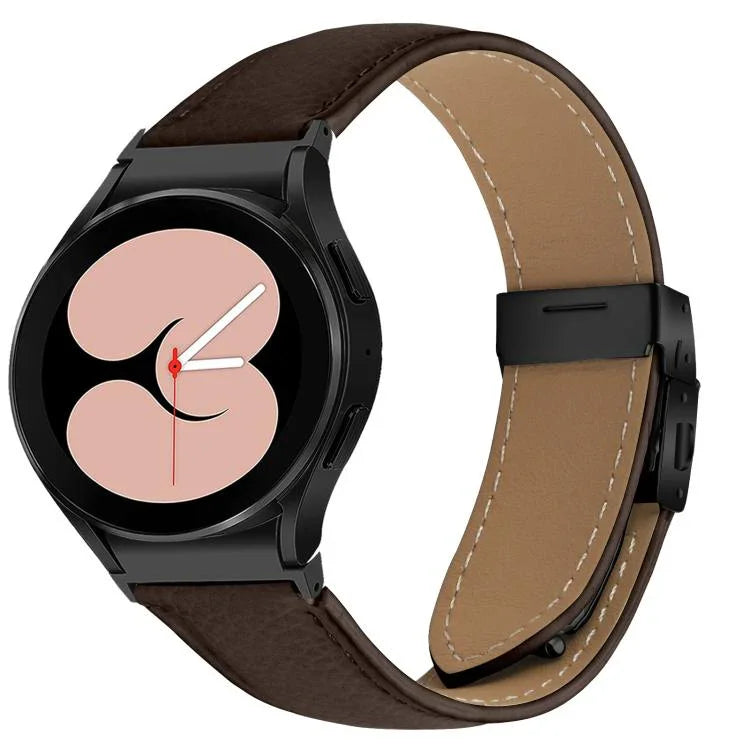 クイックリリース ライチテクスチャー ブラック タートルバックバックル レザー時計バンド、Samsung Galaxy Watch 7 40 / 44mm 用