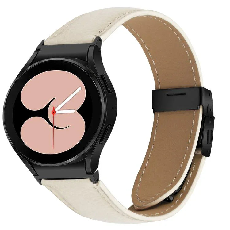 クイックリリース ライチテクスチャー ブラック タートルバックバックル レザー時計バンド、Samsung Galaxy Watch 7 40 / 44mm 用