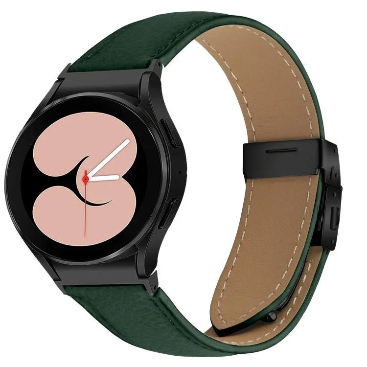 クイックリリース ライチテクスチャー ブラック タートルバックバックル レザー時計バンド、Samsung Galaxy Watch 7 40 / 44mm 用