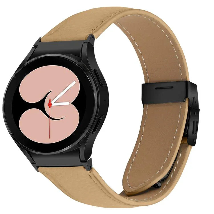クイックリリース ライチテクスチャー ブラック タートルバックバックル レザー時計バンド、Samsung Galaxy Watch 7 40 / 44mm 用