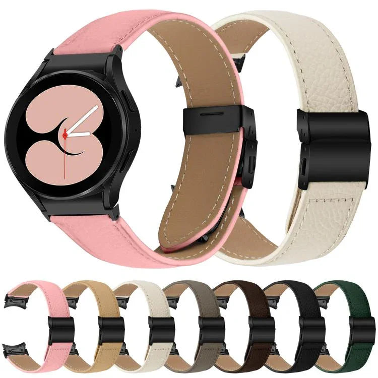クイックリリース ライチテクスチャー ブラック タートルバックバックル レザー時計バンド、Samsung Galaxy Watch 7 40 / 44mm 用