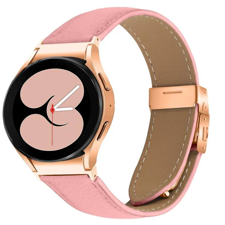 ライチテクスチャー ローズゴールド タートルバックバックル レザー時計バンド、Samsung Galaxy Watch 7 40 / 44mm 用