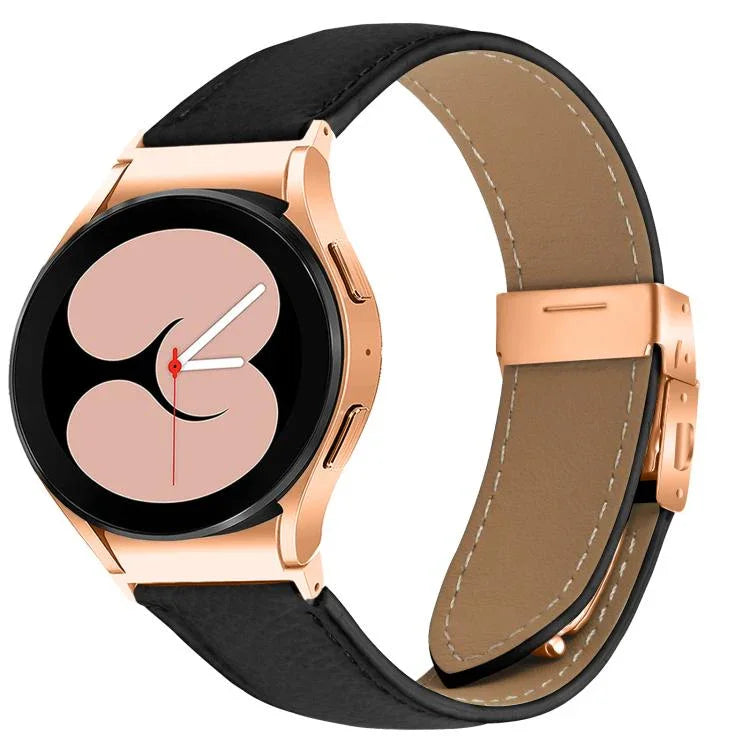 ライチテクスチャー ローズゴールド タートルバックバックル レザー時計バンド、Samsung Galaxy Watch 7 40 / 44mm 用
