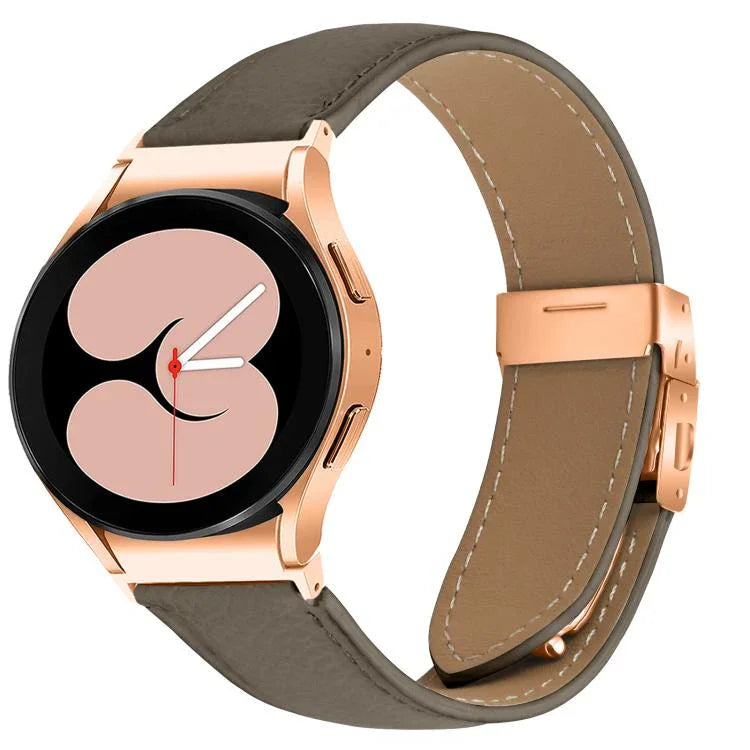 ライチテクスチャー ローズゴールド タートルバックバックル レザー時計バンド、Samsung Galaxy Watch 7 40 / 44mm 用
