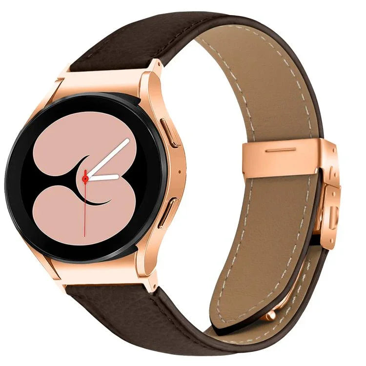 ライチテクスチャー ローズゴールド タートルバックバックル レザー時計バンド、Samsung Galaxy Watch 7 40 / 44mm 用