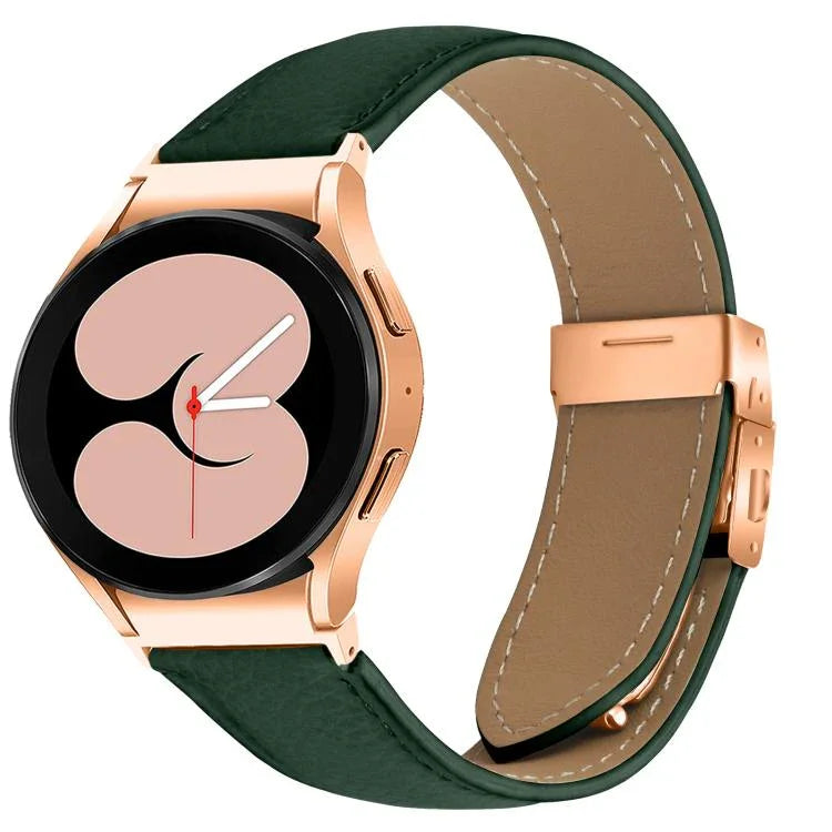 ライチテクスチャー ローズゴールド タートルバックバックル レザー時計バンド、Samsung Galaxy Watch 7 40 / 44mm 用