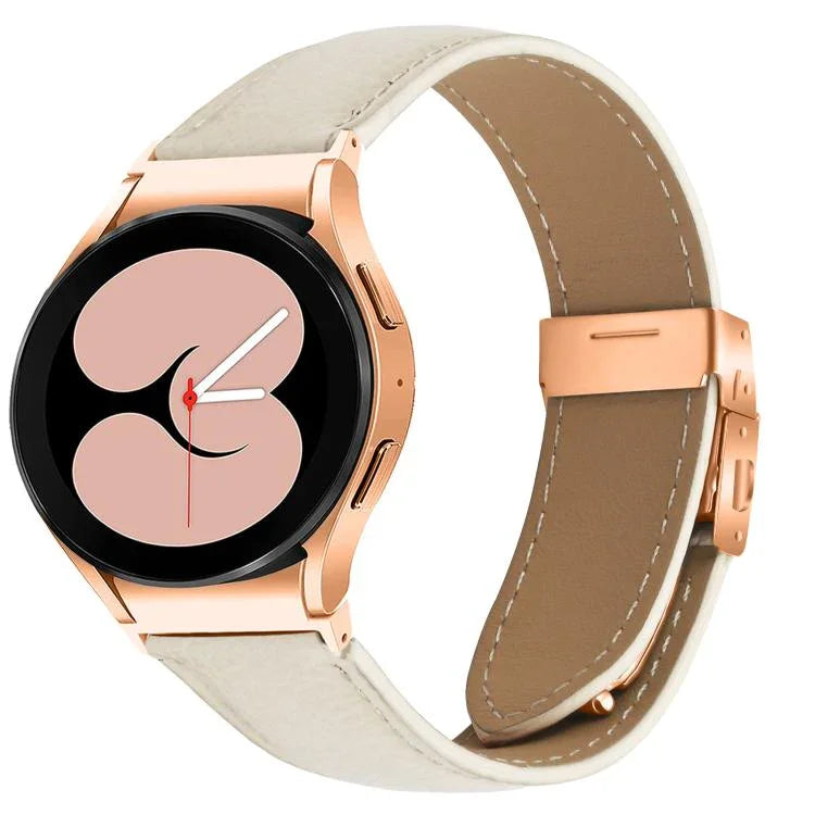 ライチテクスチャー ローズゴールド タートルバックバックル レザー時計バンド、Samsung Galaxy Watch 7 40 / 44mm 用