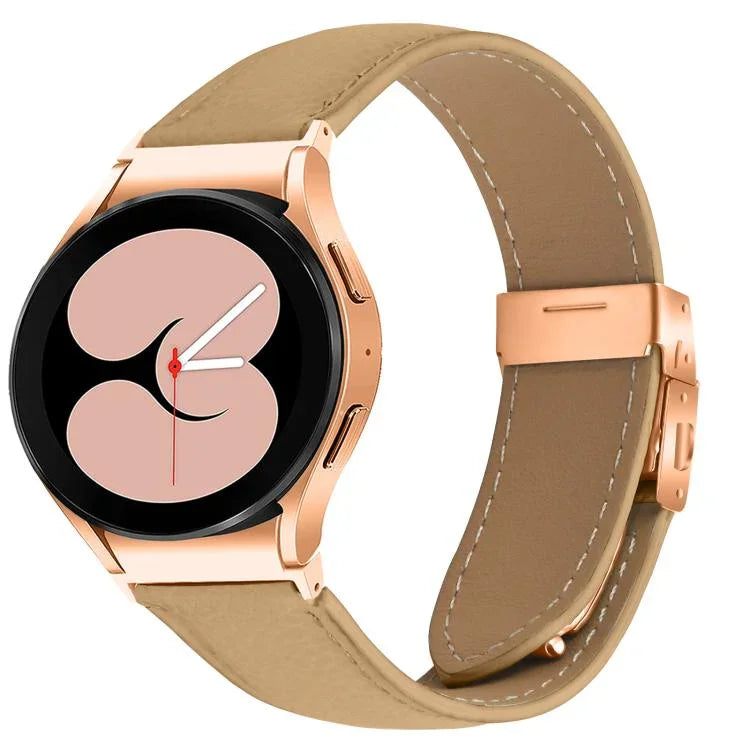 ライチテクスチャー ローズゴールド タートルバックバックル レザー時計バンド、Samsung Galaxy Watch 7 40 / 44mm 用
