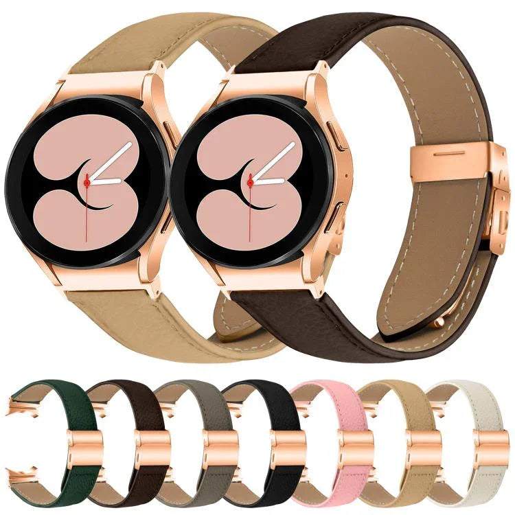 ライチテクスチャー ローズゴールド タートルバックバックル レザー時計バンド、Samsung Galaxy Watch 7 40 / 44mm 用