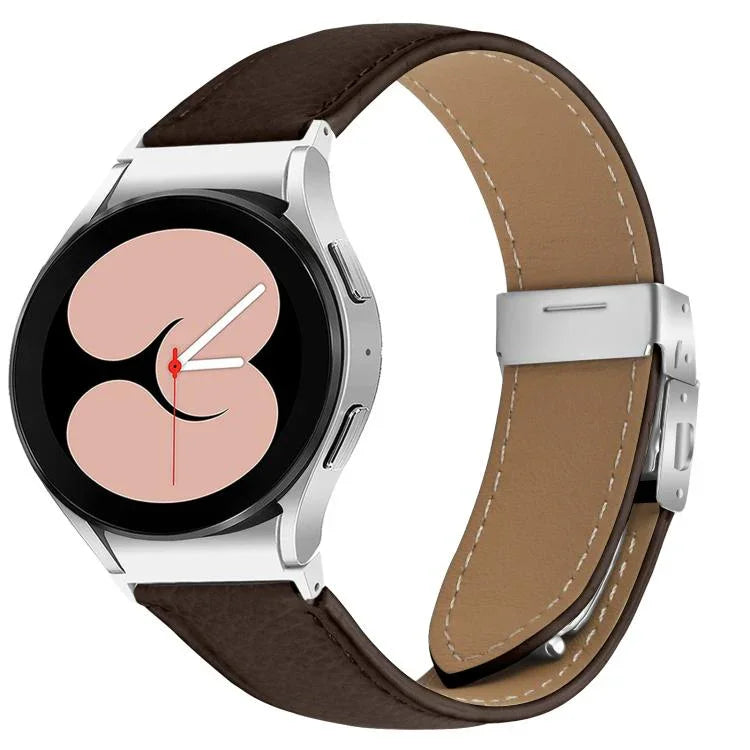 クイックリリース ライチテクスチャ シルバー タートルバックバックル レザーウォッチバンド、Samsung Galaxy Watch 7 40 / 44mm用