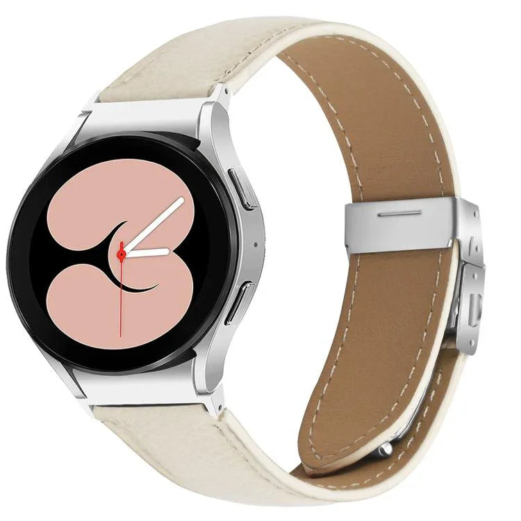 クイックリリース ライチテクスチャ シルバー タートルバックバックル レザーウォッチバンド、Samsung Galaxy Watch 7 40 / 44mm用