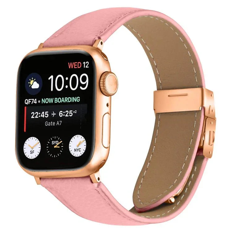 ライチテクスチャーローズゴールドカメ甲バックルレザーバンド、Apple Watch 46mm / 49mm / 45mm / 44mm用、Apple Watch 42mm / 41mm / 40mm / 38mm用