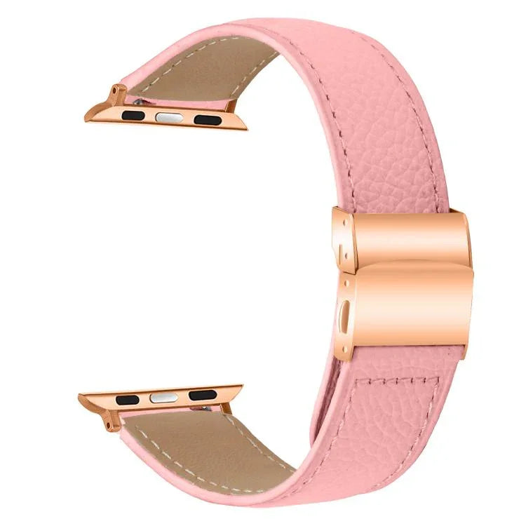 ライチテクスチャーローズゴールドカメ甲バックルレザーバンド、Apple Watch 46mm / 49mm / 45mm / 44mm用、Apple Watch 42mm / 41mm / 40mm / 38mm用