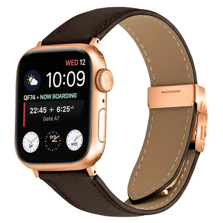 ライチテクスチャーローズゴールドカメ甲バックルレザーバンド、Apple Watch 46mm / 49mm / 45mm / 44mm用、Apple Watch 42mm / 41mm / 40mm / 38mm用