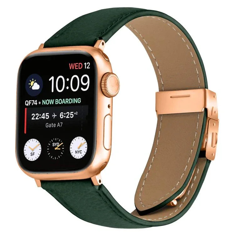 ライチテクスチャーローズゴールドカメ甲バックルレザーバンド、Apple Watch 46mm / 49mm / 45mm / 44mm用、Apple Watch 42mm / 41mm / 40mm / 38mm用