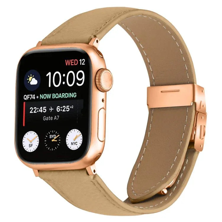 ライチテクスチャーローズゴールドカメ甲バックルレザーバンド、Apple Watch 46mm / 49mm / 45mm / 44mm用、Apple Watch 42mm / 41mm / 40mm / 38mm用