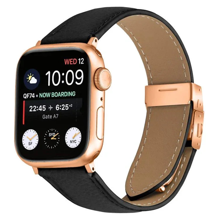 ライチテクスチャーローズゴールドカメ甲バックルレザーバンド、Apple Watch 46mm / 49mm / 45mm / 44mm用、Apple Watch 42mm / 41mm / 40mm / 38mm用